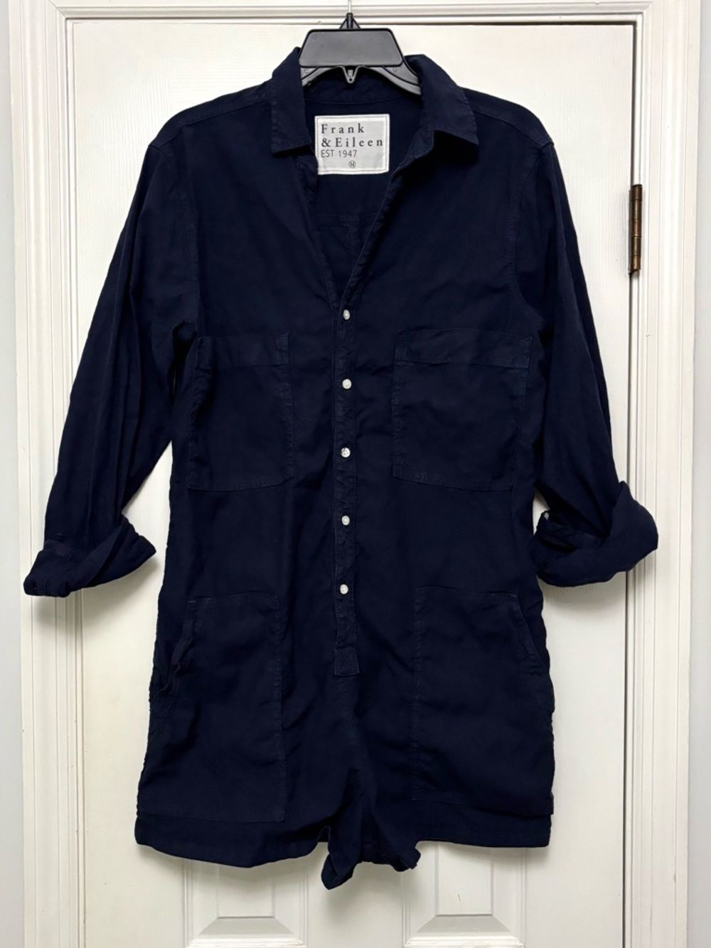 Frank and Eileen Ireland Playsuit Romper Shortalls Linen Cotton Blend Navy M - Picture 4 of 7